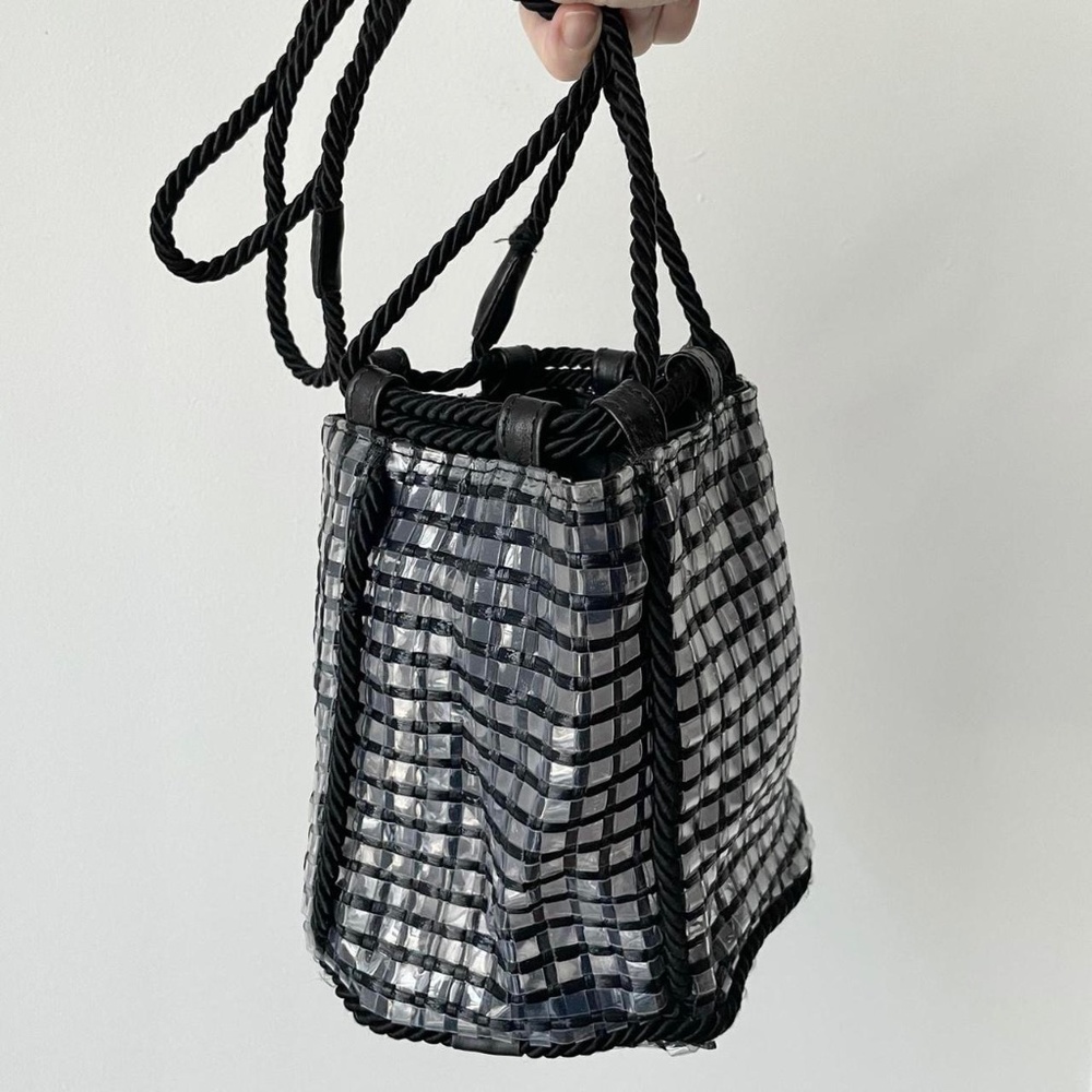Maryam Nassir Zadeh leather and plastic drawstring bucket bag purse black silk